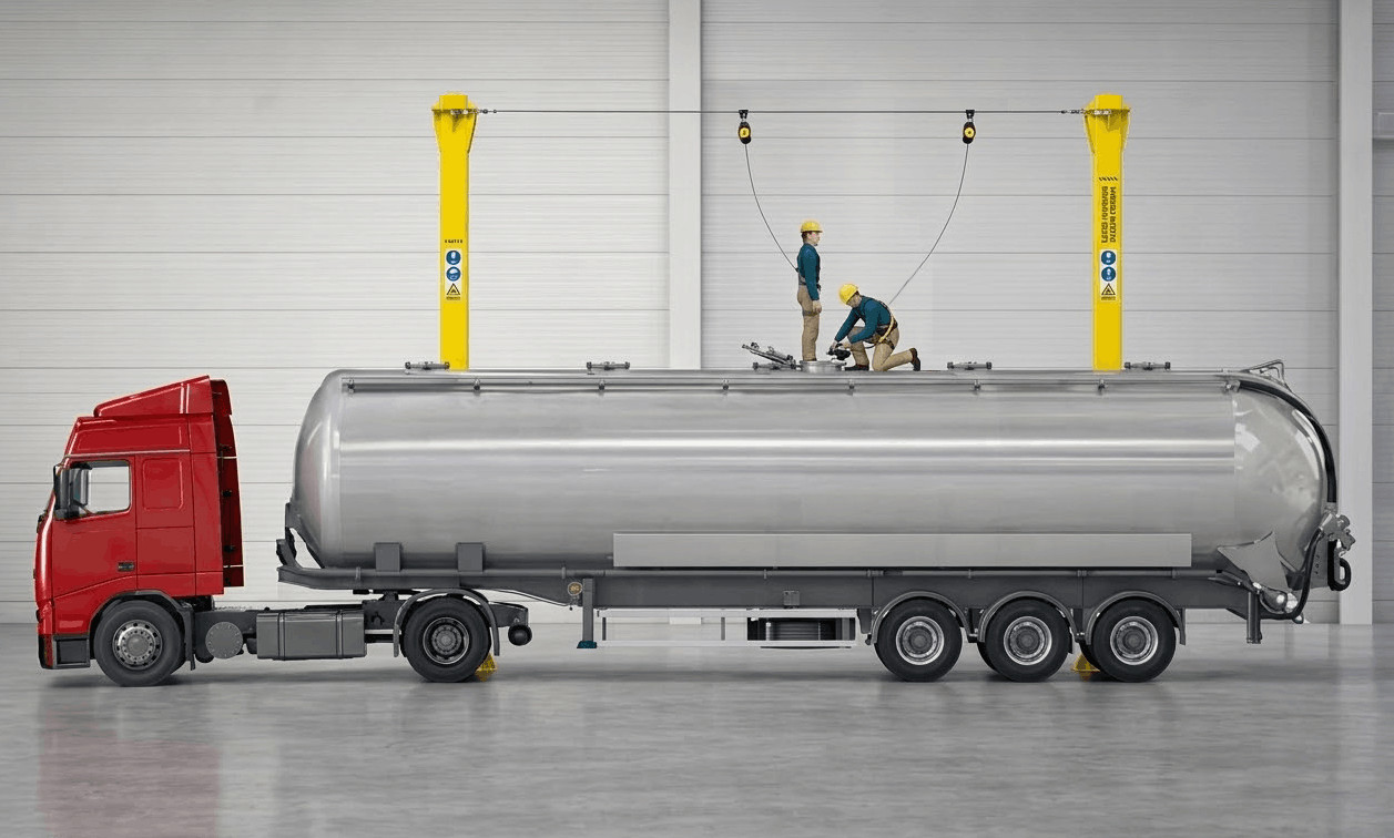 Systemy asekuracji nad pojazdami i maszynami